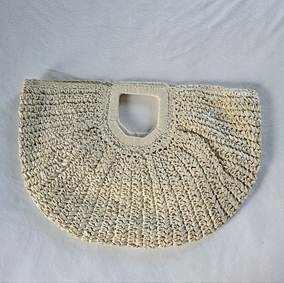 Ramla▪️Rafia Bag Half Moon Woven Straw Clutch Boho Beachy - Picture 2 of 7